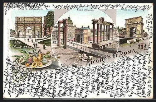 Lithographie Roma, Foro Romano, Arco di Costantino, Arco di Tito