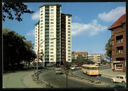 AK Berlin-Steglitz, Hochhaus am Stadtpark und Geschäft