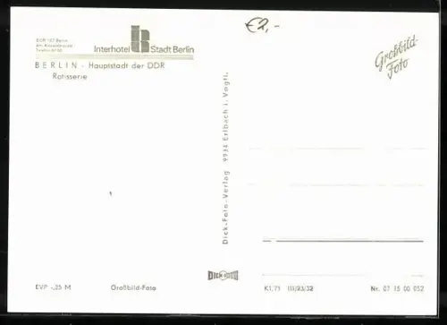 AK Berlin, Interhotel Stadt Berlin, Rotisserie