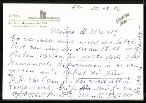 AK Berlin, Interhotel, Panorama-Restaurant, Innenansicht