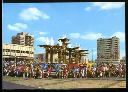 AK Berlin, Alexanderplatz mit Alex Grill Cafeteria und Brunnen