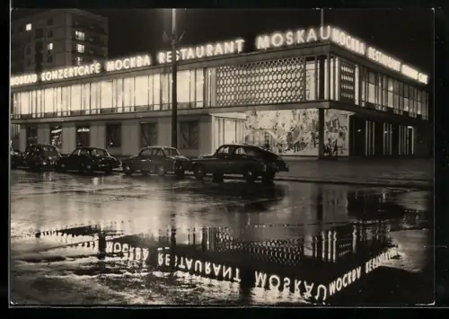 AK Berlin, Restaurant Moskau bei Nacht