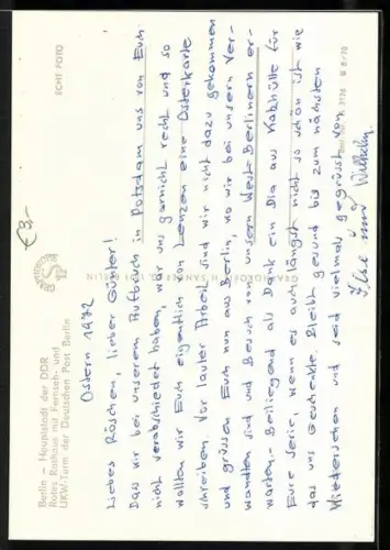 AK Berlin, Rotes Rathaus mit Fernsehturm