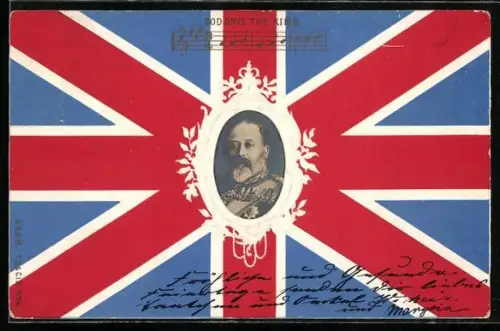 AK Porträt von König Edward von England, englische Flagge