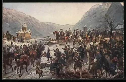 AK Caub, Rheinübergang der 1. Schlesischen Armee unter Blücher 1814