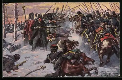 Künstler-AK Krasnoi, Soldaten in der Schlacht bei Krasnoi im Winter, Befreiungskriege