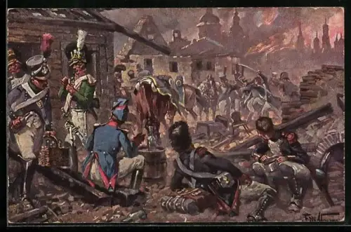 Künstler-AK Szene aus dem Brand in Moskau 1812