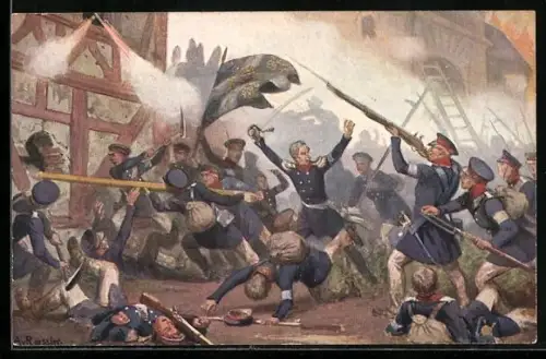 Künstler-AK Erstürmung des Grimmaischen Tores in Leipzig 1813, Befreiungskriege