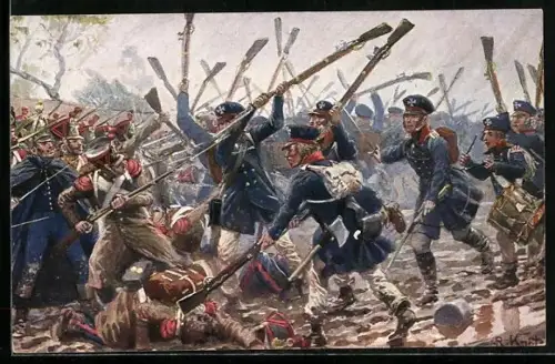 Künstler-AK R. Knötel: Dennewitz, Die preussische Landwehr am 6.9.1813