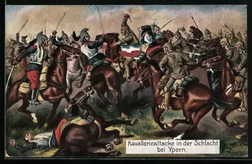 Künstler-AK Ad. Hoffmann: Ypern, Kavallerieattacke in der Schlacht