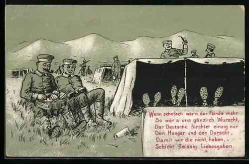 Künstler-AK Deutsche Soldaten beim Essen