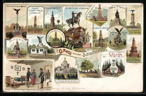 Lithographie Wörth a. S., Monuments commémoratifs des champs de bataille et scènes historiques