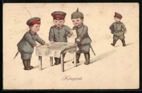AK Kindliche Soldaten beim Kriegsrat