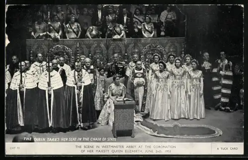 AK The Queen Takes Her Seat In The Chair Of State, Scene in the Westminster Abbey at the Coronation 1953