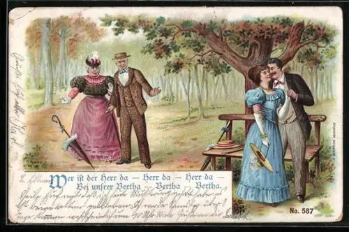 AK Älteres Ehepaar beobachtet ein junges Liebespaar beim Küssen