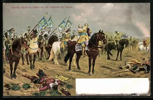 AK Lützen, Gustav Adolf von Schweden im Gebet vor der Schlacht im 30-jährigen Krieg