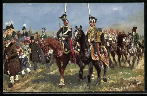 Künstler-AK Richard Knoetel: Soldaten bei der Rückkehr von der Parade