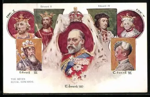 Künstler-AK Portraits Edward I., Edward IV. & Edward VII. von England