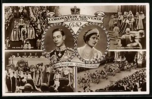 AK Coronation of King George VI. and Queen Elizabeth, The King`s Procession, The State Coach, Peers Paying Homage