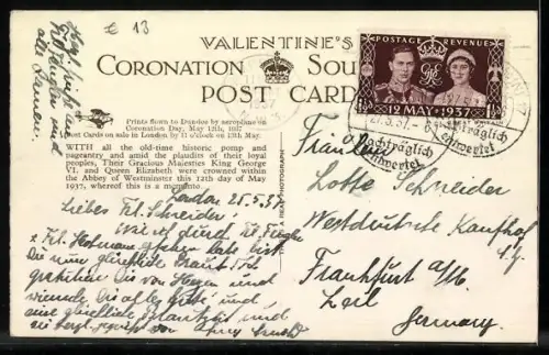 AK Coronation of King George VI. and Queen Elizabeth, The King`s Procession, The State Coach, Peers Paying Homage