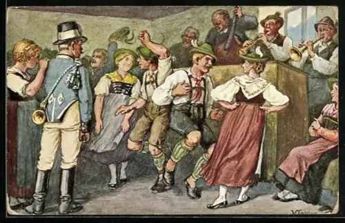 AK Männer und Frauen in Tachtenkleidung beim Volkstanz