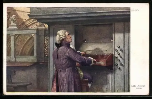 Künstler-AK Haydn, Portrait orgelspielend