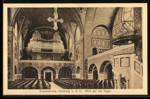 AK Homburg / Höhe, Innenansicht Erlöserkirche, Blick auf die Orgel