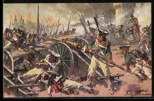 Künstler-AK Smolensk, Soldaten bei der Erstürmung der Stadt 1812, Befreiungskriege