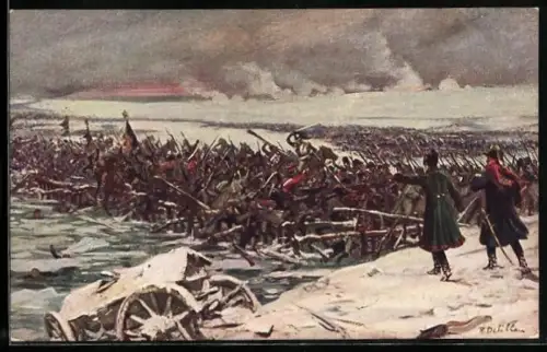 AK Napoleon's Übergang der Beresina im Winter bei Schnee