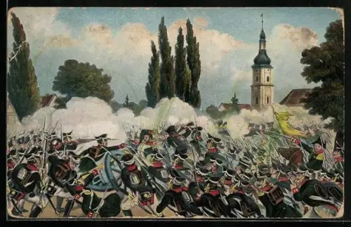 AK Kämpfe um Schönefeld-die Russen unter Langeron stürmen das Dorf, Befreiungskriege