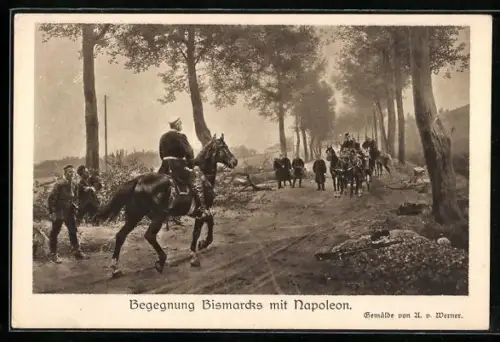 AK Begegnung Bismarcks mit Napoleon zu Pferd