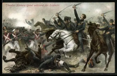 AK Theodor Körners Gebet während der Schlacht, Vater ich rufe Dich, Befreiungskriege