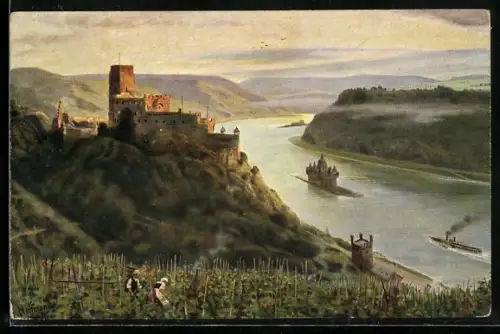 Künstler-AK Heinrich Hoffmann: Burg Gutenfels mit der Pfalz