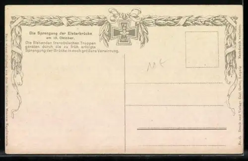 AK Die Sprengung der Elsterbrücke am 19. Okt., fliehende Franzosen