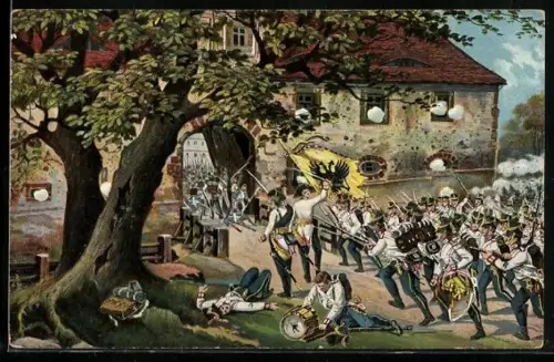 AK Leipzig, Das Schloss Dölitz wir durch österreichische Infanterie gestürmt