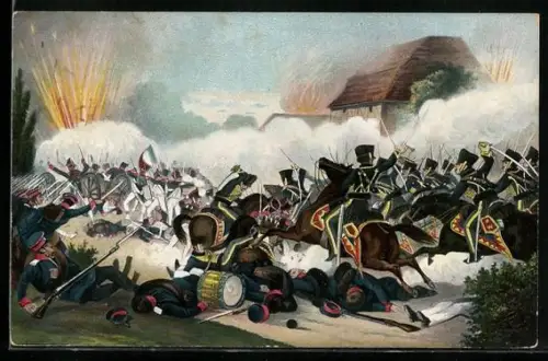 Künstler-AK Möckern, Soldaten in der Schlacht, Befreiungskriege