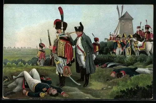 AK Napoleon beobachtet von der Tabaksmühle aus die Schlacht vor Leipzig