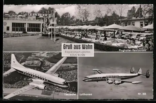 AK Wahn, Regierungsflughafen Köln /Bonn, Flughafen-Restaurant, Flugzeuge der Deutschen Lufthansa