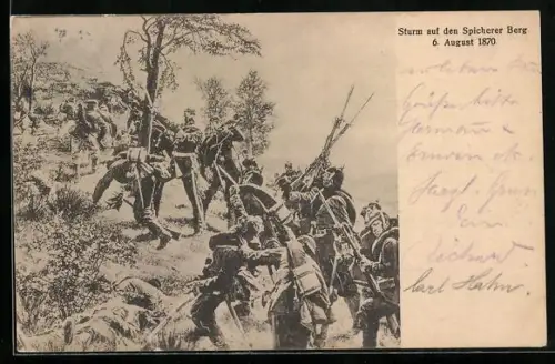 AK Soldaten beim Sturm auf den Spicherer Berg 1870