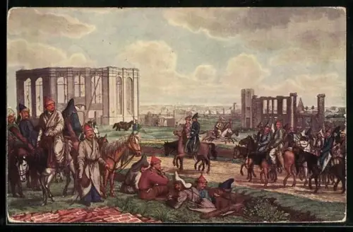 Künstler-AK Hamburg, Märzfeier 1913, Bachkiren vor der Stadt 1914, Befreiungskriege