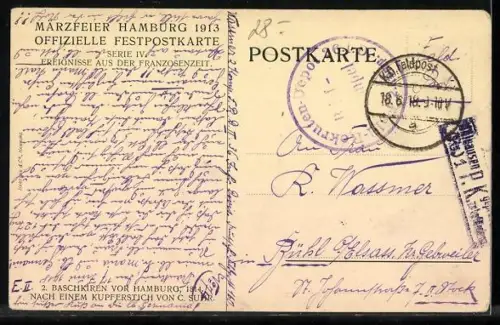 Künstler-AK Hamburg, Märzfeier 1913, Bachkiren vor der Stadt 1914, Befreiungskriege