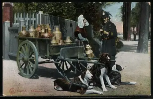 AK Laitiere Flamande, Polizist kontrolliert Frau mit Hundegespann