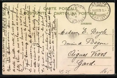 Künstler-AK Genève, Concours Internationale de Musique 1909, Engel, Blick auf den Ort, Wappen