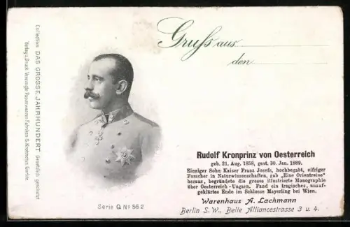 AK Rudolf Kronprinz von Österreich in Uniform mit Orden