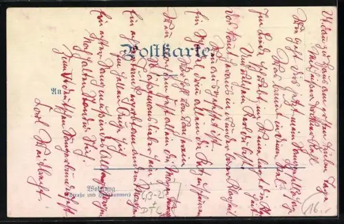 Lithographie Stuttgart, Sängerfest 1896, Mann vor einem Banner mit Musiknoten