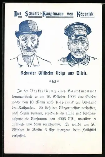 Künstler-AK Berlin, Der Schuster-Hauptmann von Köpenick, Wilhelm Voigt aus Tilsit