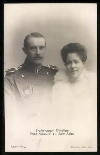 AK Erzherzogin Christine von Österreich mit Prinz Emanuel zu Salm-Salm in Uniform