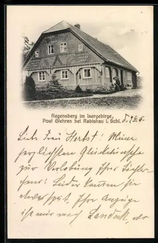 AK Regensberg im Isergebirge, Holzhaus mit Garten
