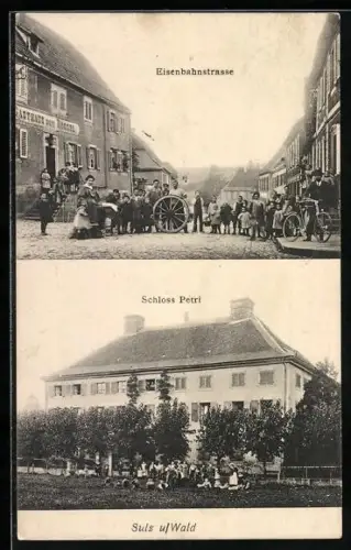 AK Sulz u. Wald, Eisenbahnstrasse mit Gasthaus zum Rössel, Schloss Petri