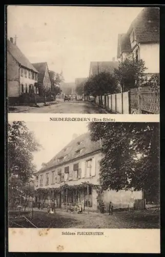 AK Niederroedern /Bas-Rhin, Strassenpartie und Schloss Fleckenstein